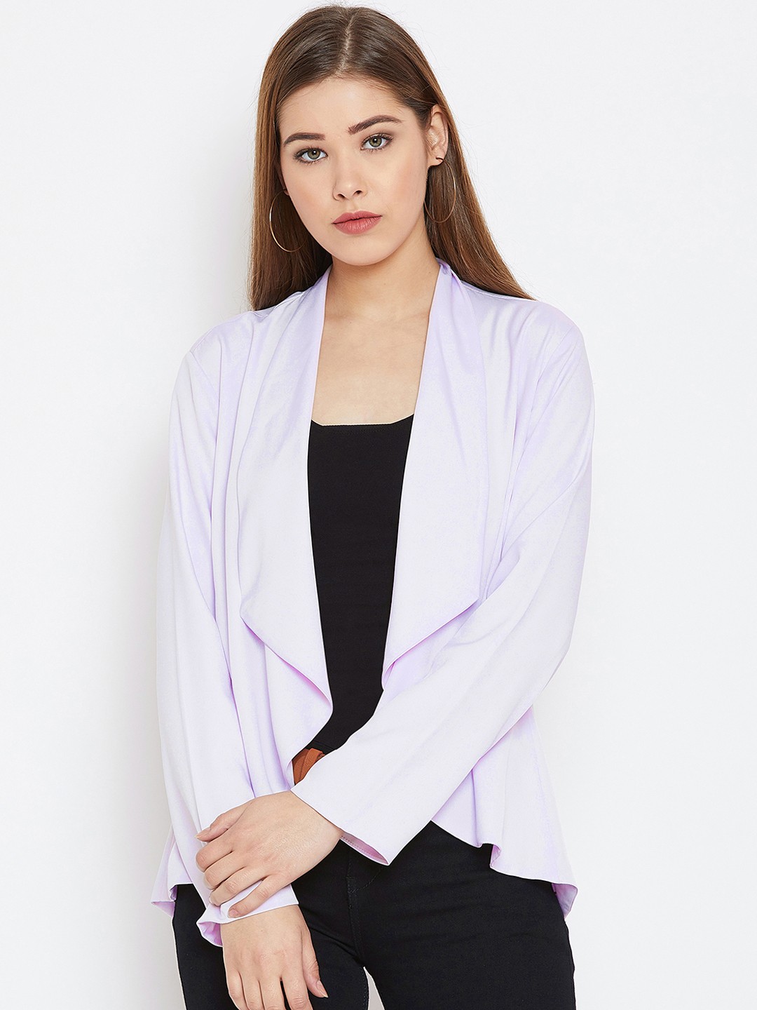 

PURYS Lavender Solid Open Front Shrug