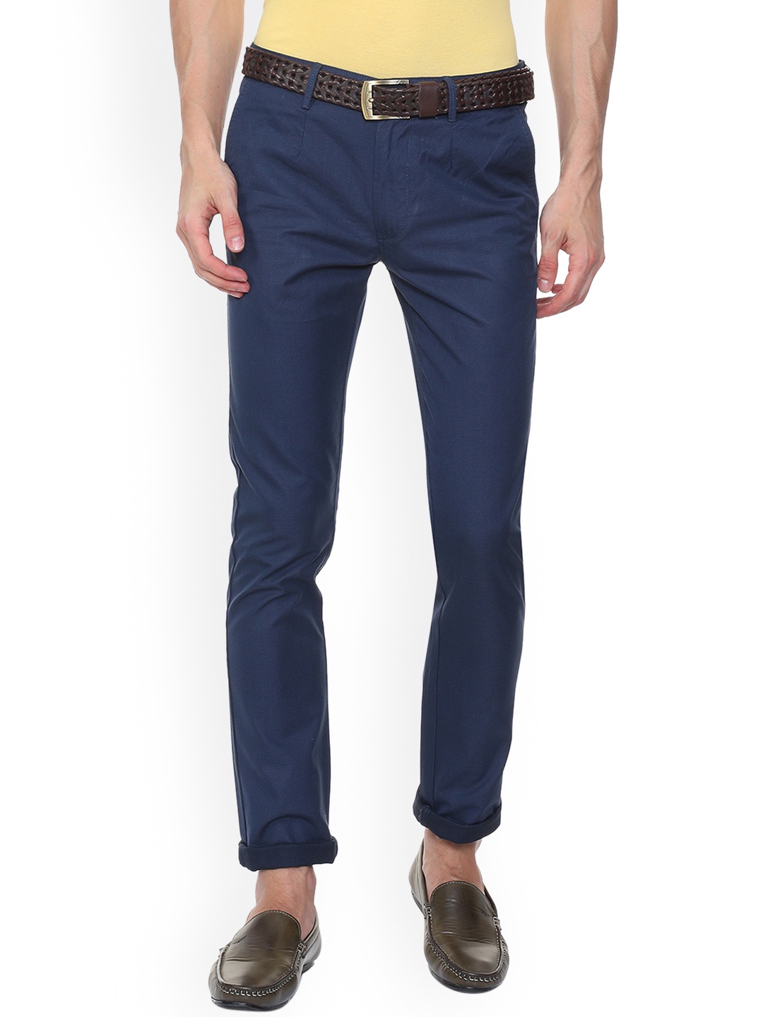 

V Dot Men Blue Slim Fit Self Design Regular Trousers