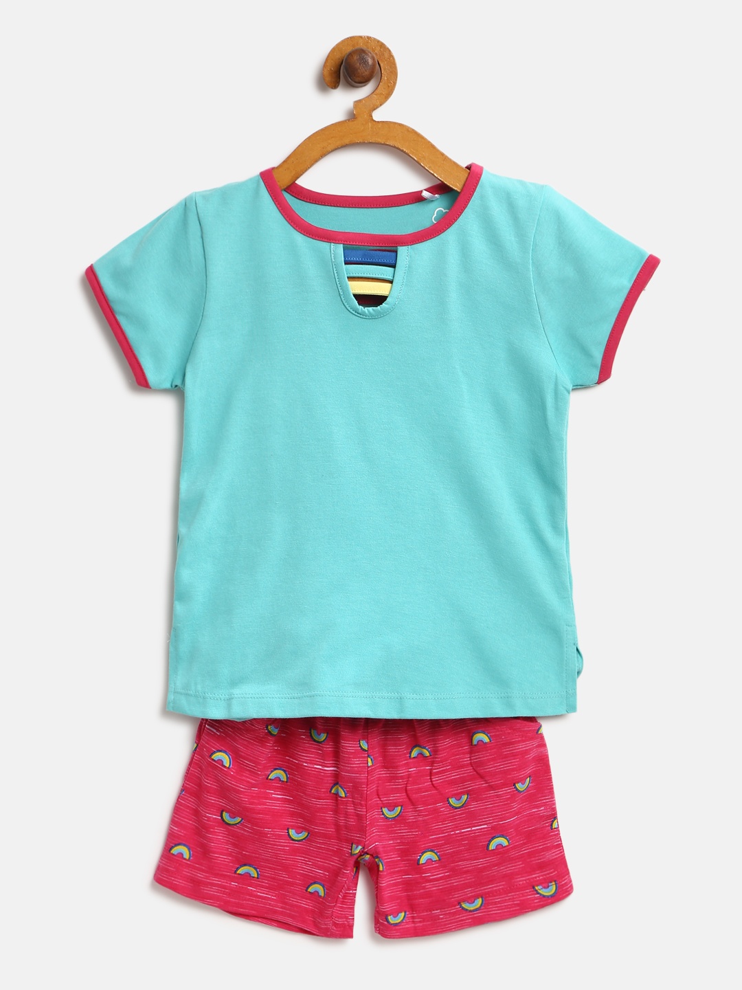 

Sweet Dreams Girls Sea Green & Pink Solid Night Suit 6122A9