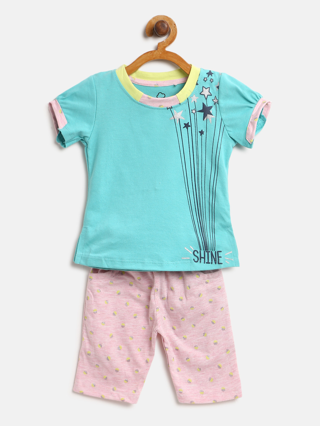

Sweet Dreams Girls Sea Green & Pink Printed Night Suit 6176A9