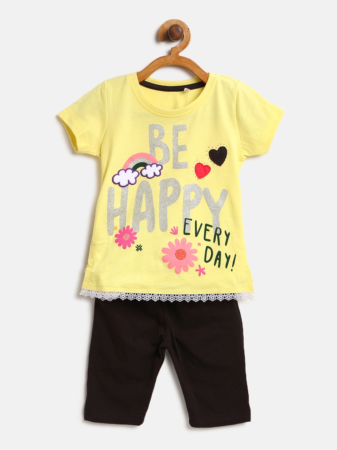 

Sweet Dreams Girls Yellow & Taupe Printed Night Suit 6174A9