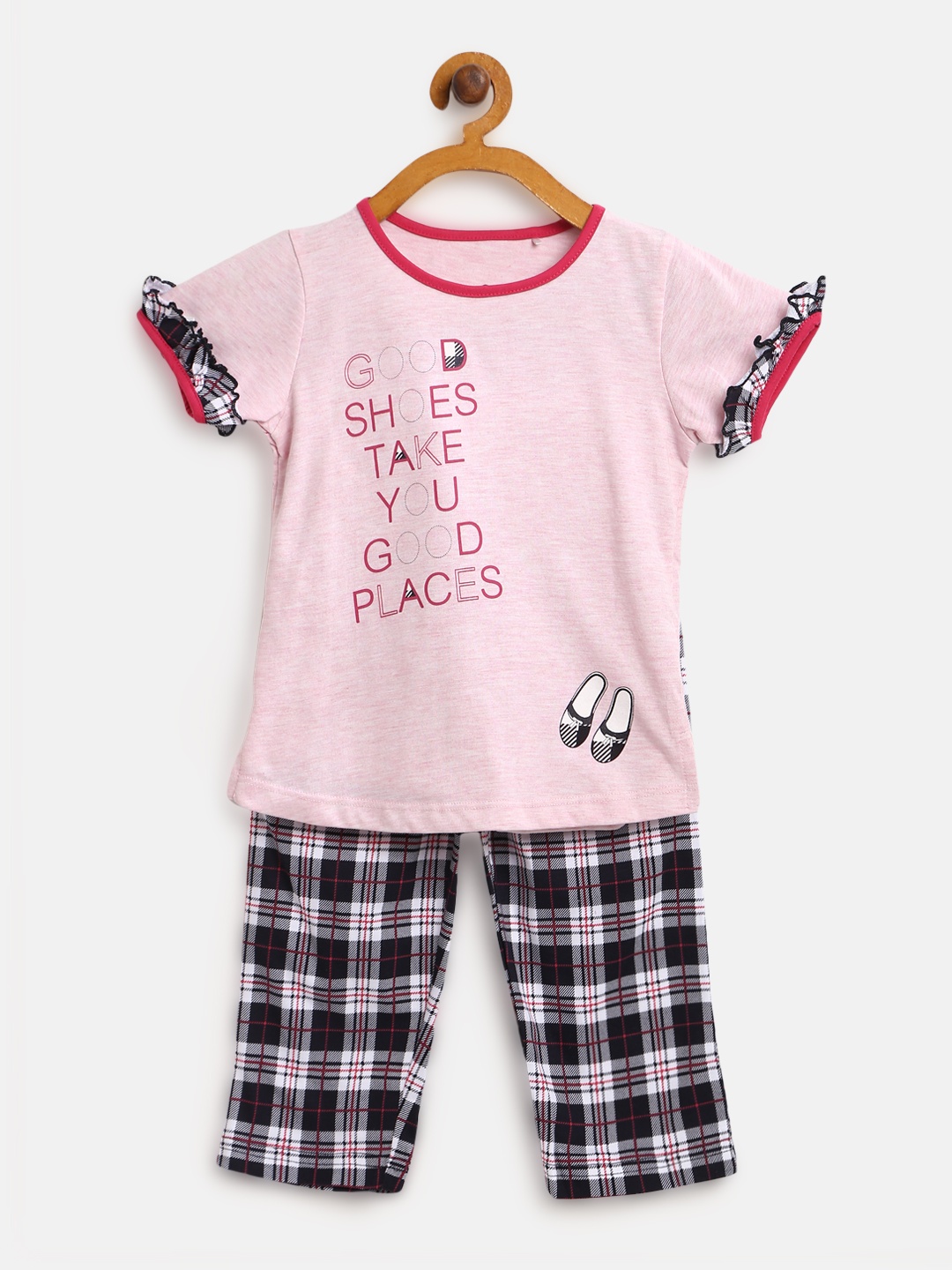 

Sweet Dreams Girls Pink & Navy Blue Printed Night Suit 6214A9