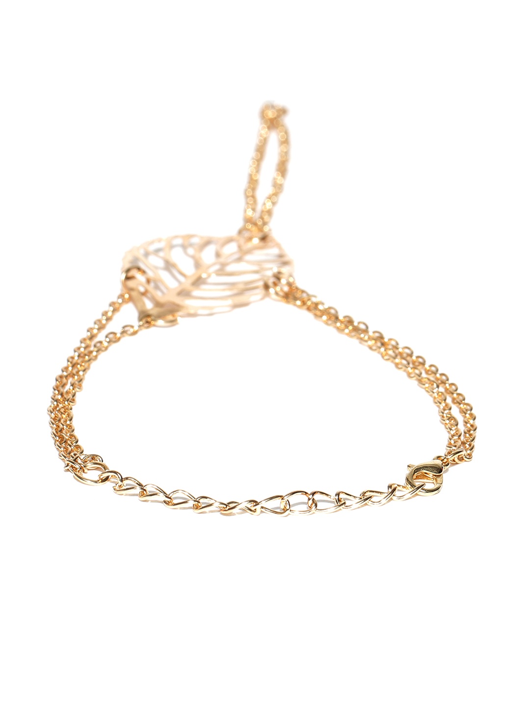 

OOMPH Gold-Toned Leaf Charm Bohemian Hand Thong Bracelet