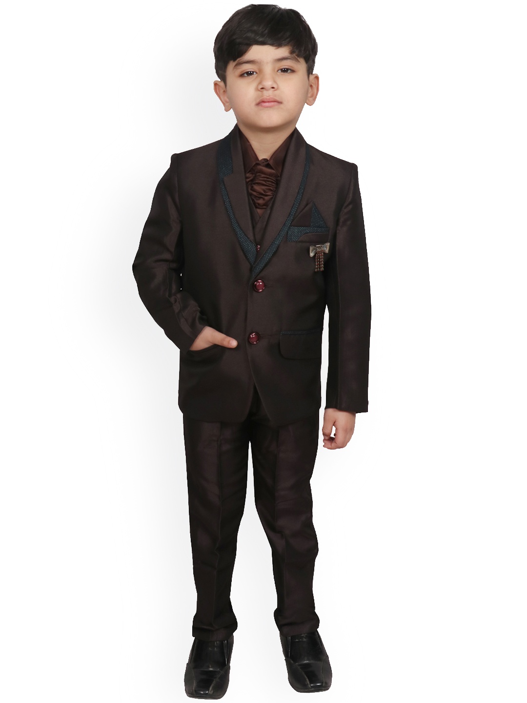 

SG YUVRAJ Boys Coffee Brown Solid Tuxedo Party Suit