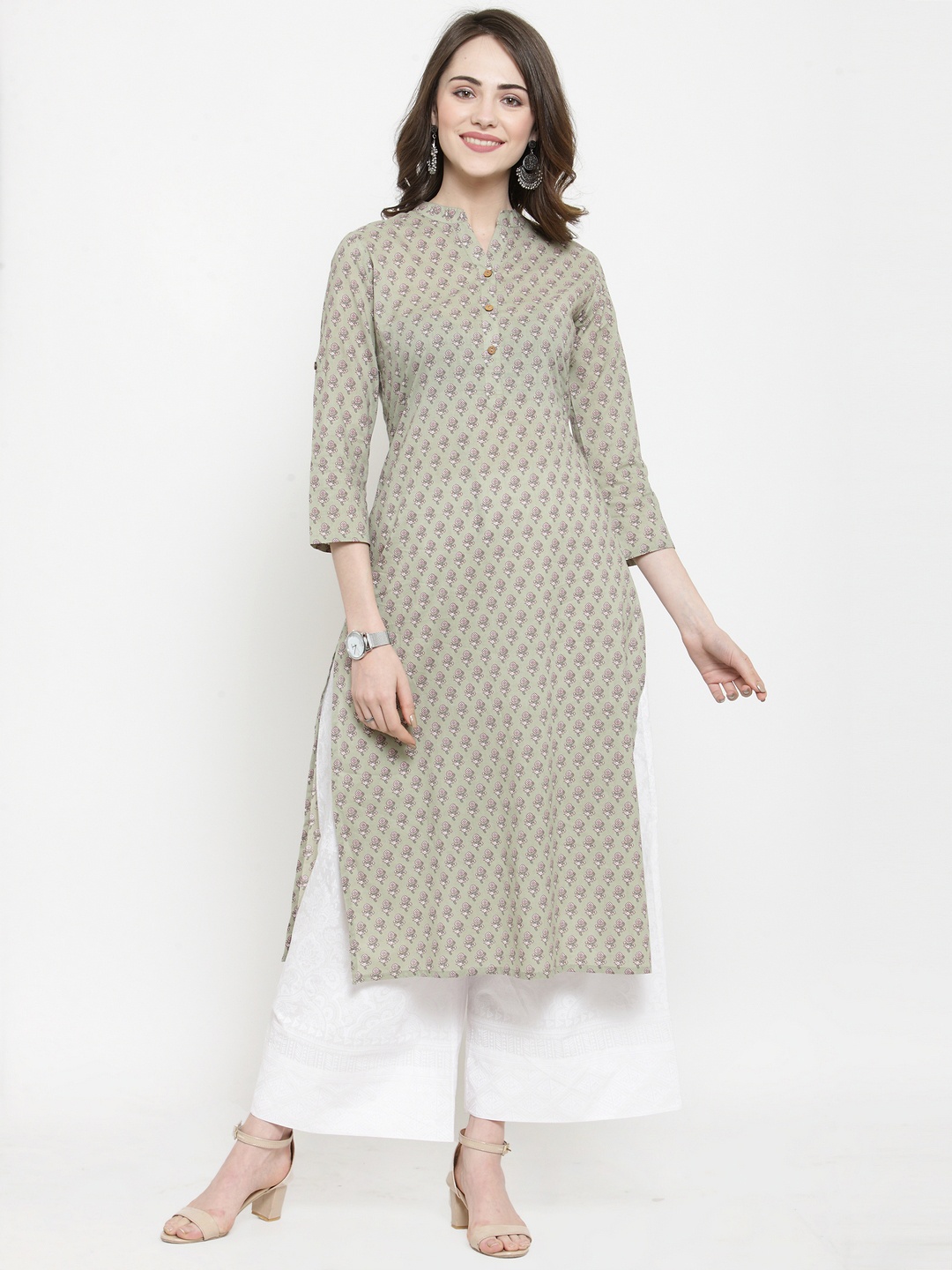 

Varanga Women Green & White Printed Kurti with Palazzos