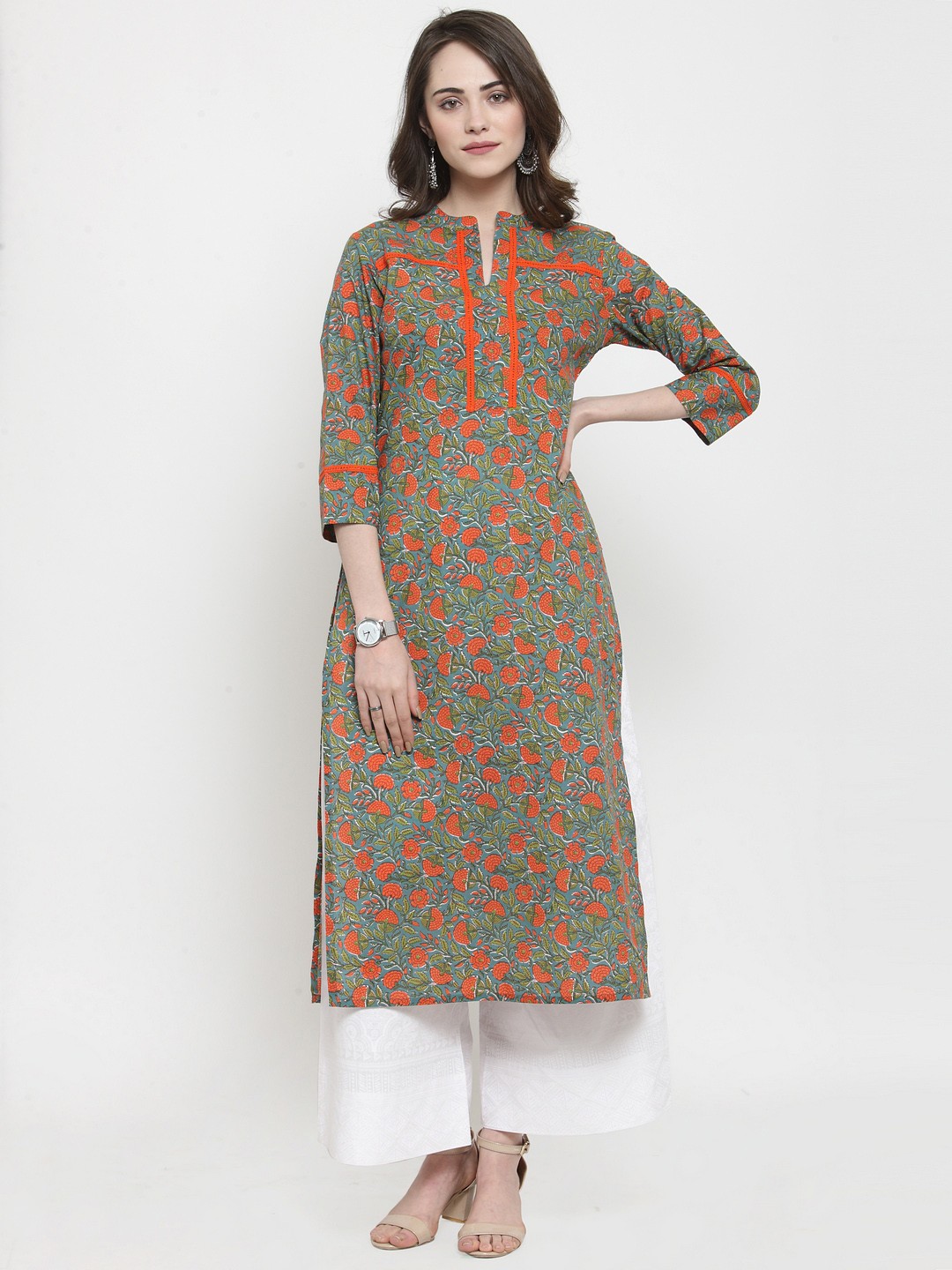 

Varanga Women Multicoloured & White Printed Kurti with Palazzos, Multi