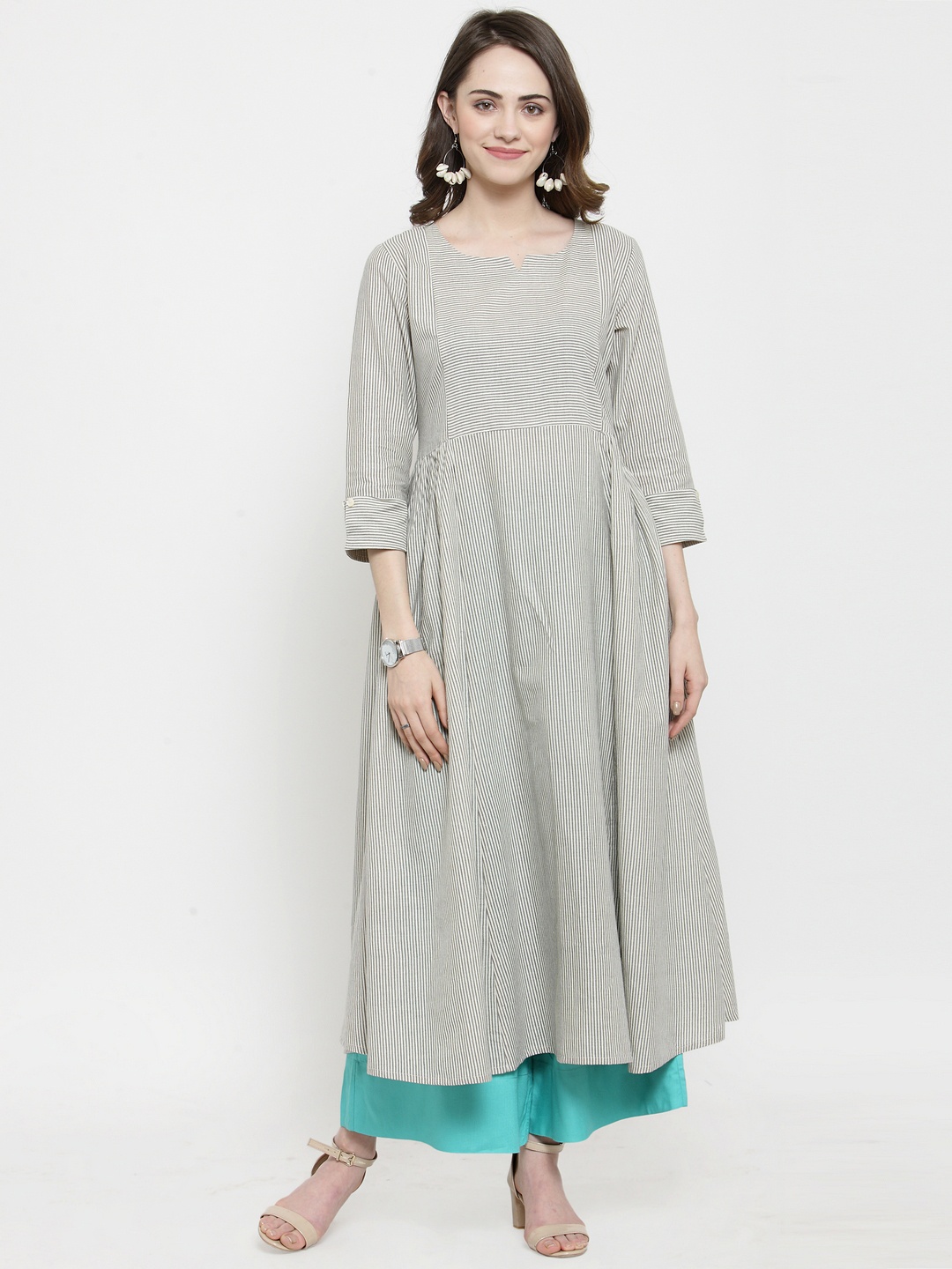 

Varanga Women Off-White & Blue Striped Kurti with Palazzos