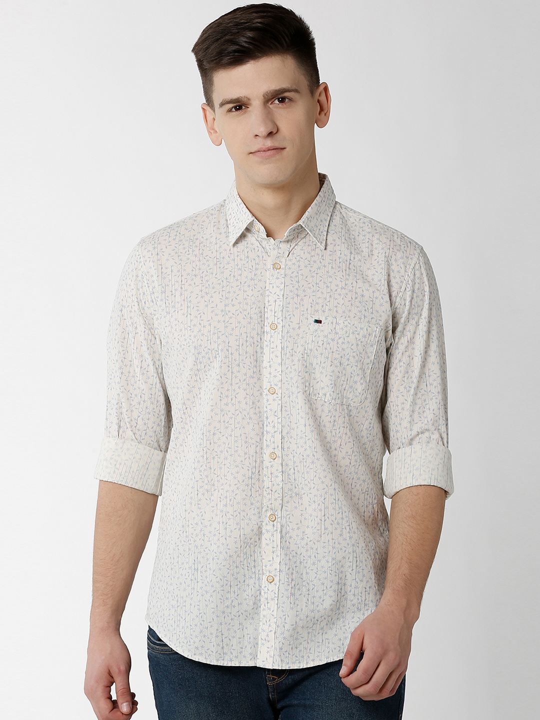 

Peter England Casuals Men Cream-Coloured Slim Fit Printed Casual Shirt