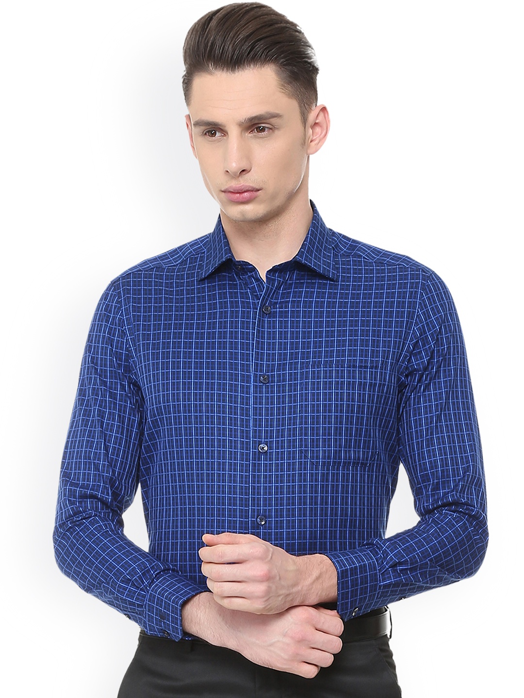 

Louis Philippe Men Blue Regular Fit Checked Formal Shirt