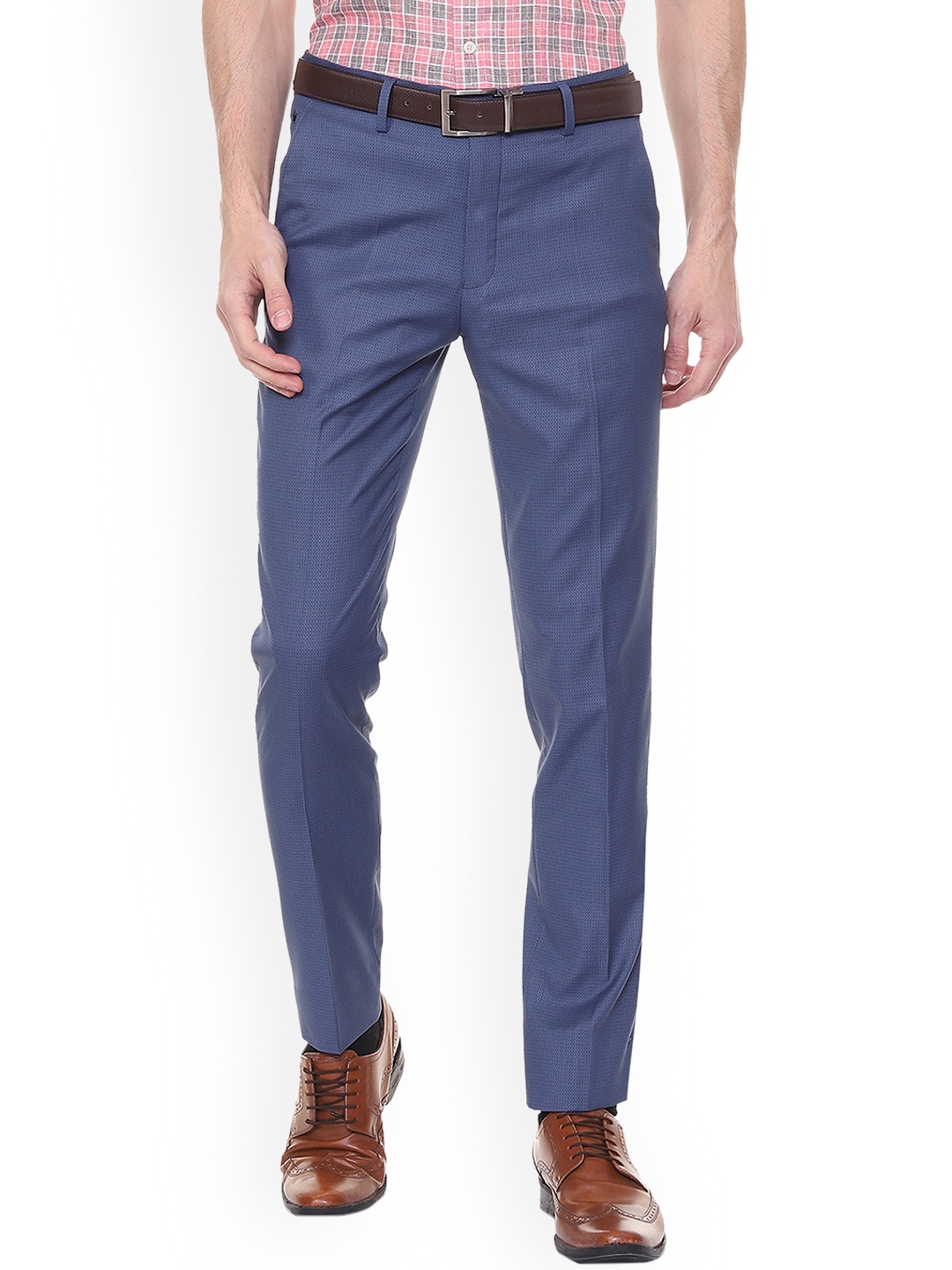 

Louis Philippe Men Blue Slim Fit Self Design Formal Trousers