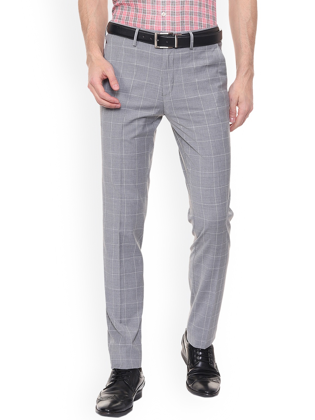 

Louis Philippe Men Grey Slim Fit Checked Formal Trousers