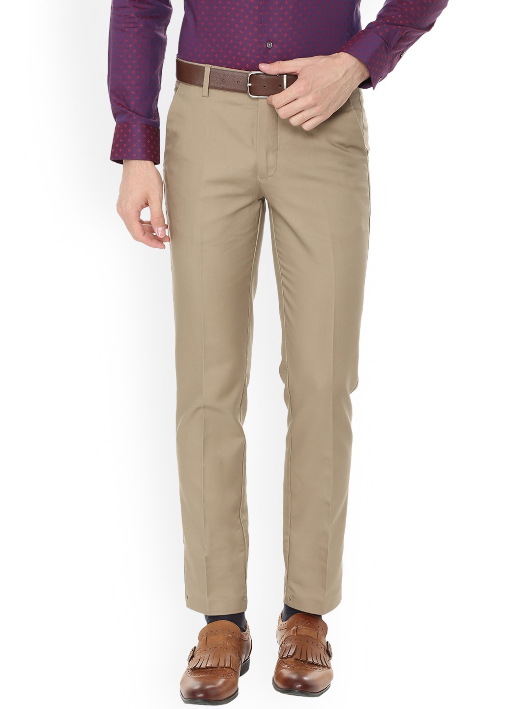 

Louis Philippe Men Brown Slim Fit Solid Formal Trousers