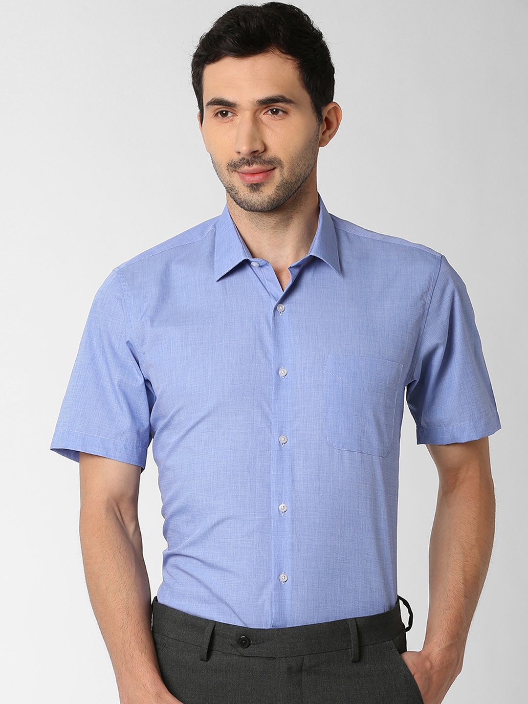 

Peter England Men Blue Regular Fit Self Design Formal Shirt