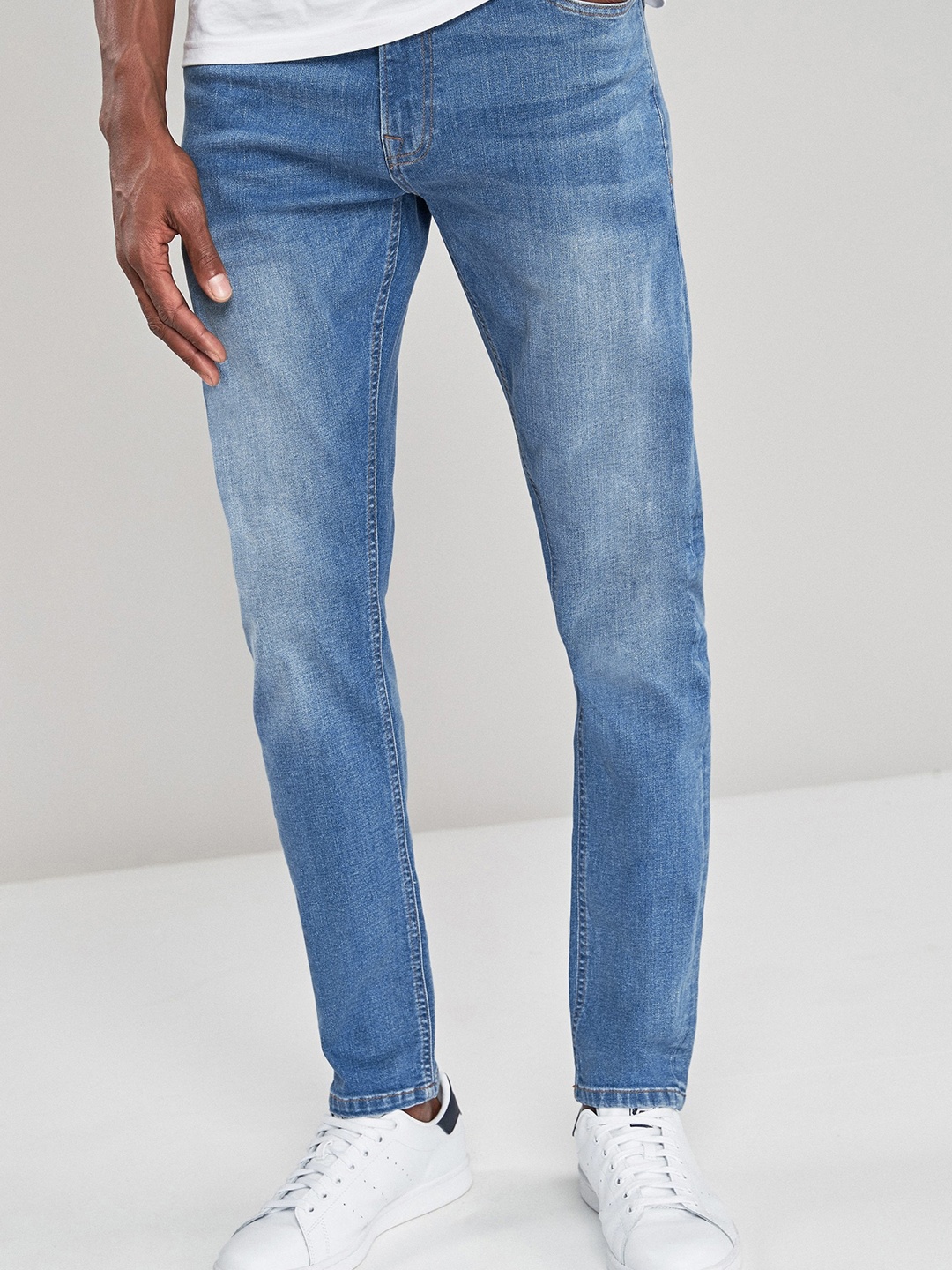 

NEXT Men Skinny Fit Light Fade Bleached Stretchable Jeans, Blue