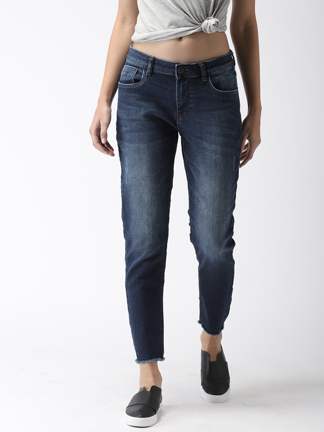 

Flying Machine Women Blue Veronica Skinny Fit High-Rise Low Distress Cropped Jeans