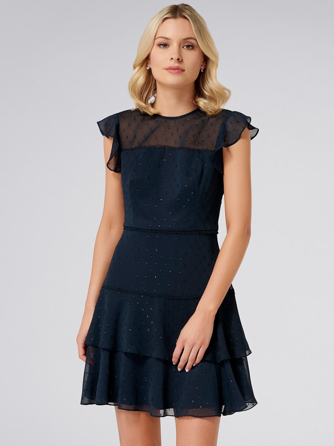 

Forever New Women Navy Solid Fit and Flare Dress, Navy blue