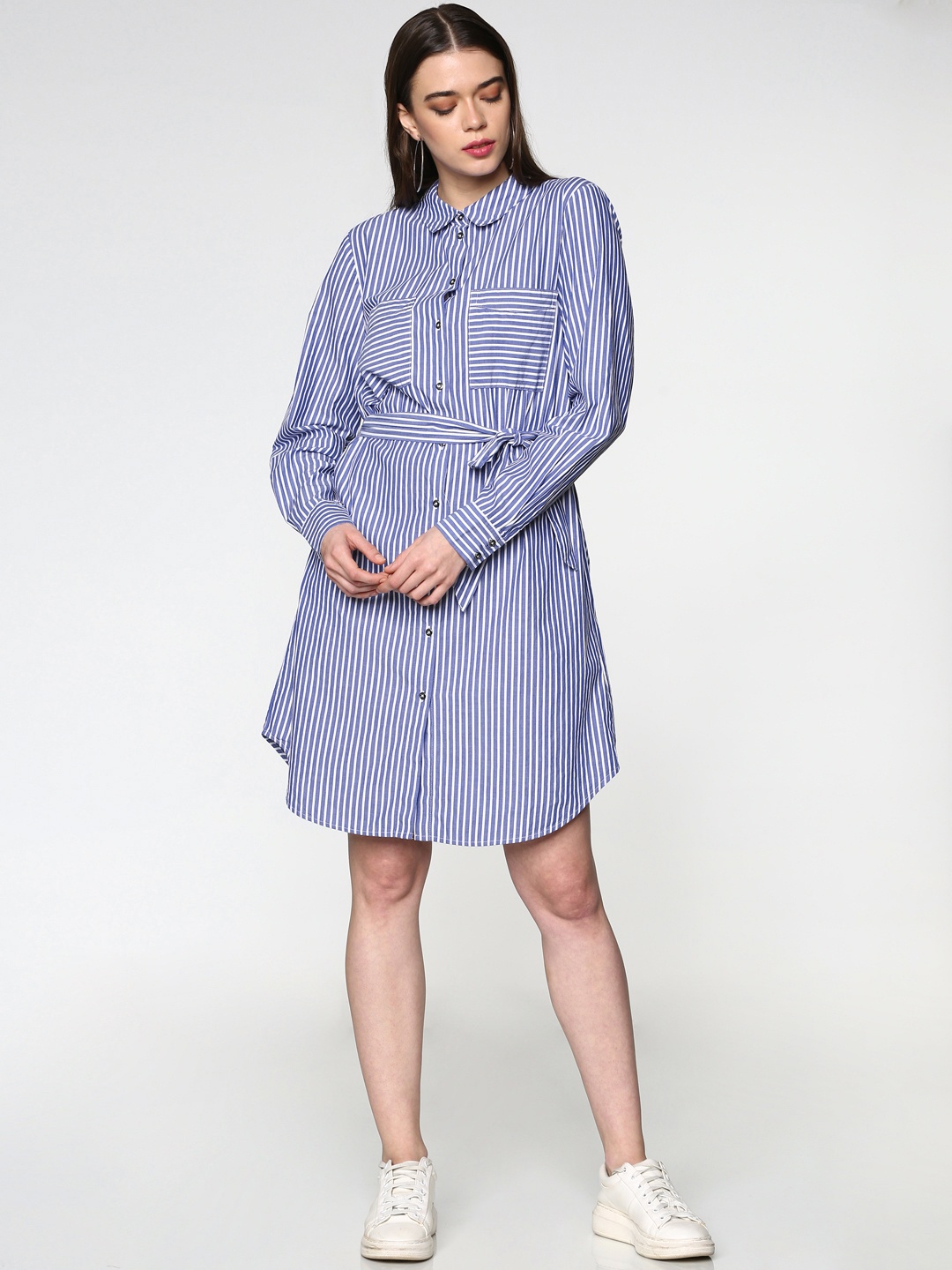 

ONLY Women Blue & White Striped Shirt Dress
