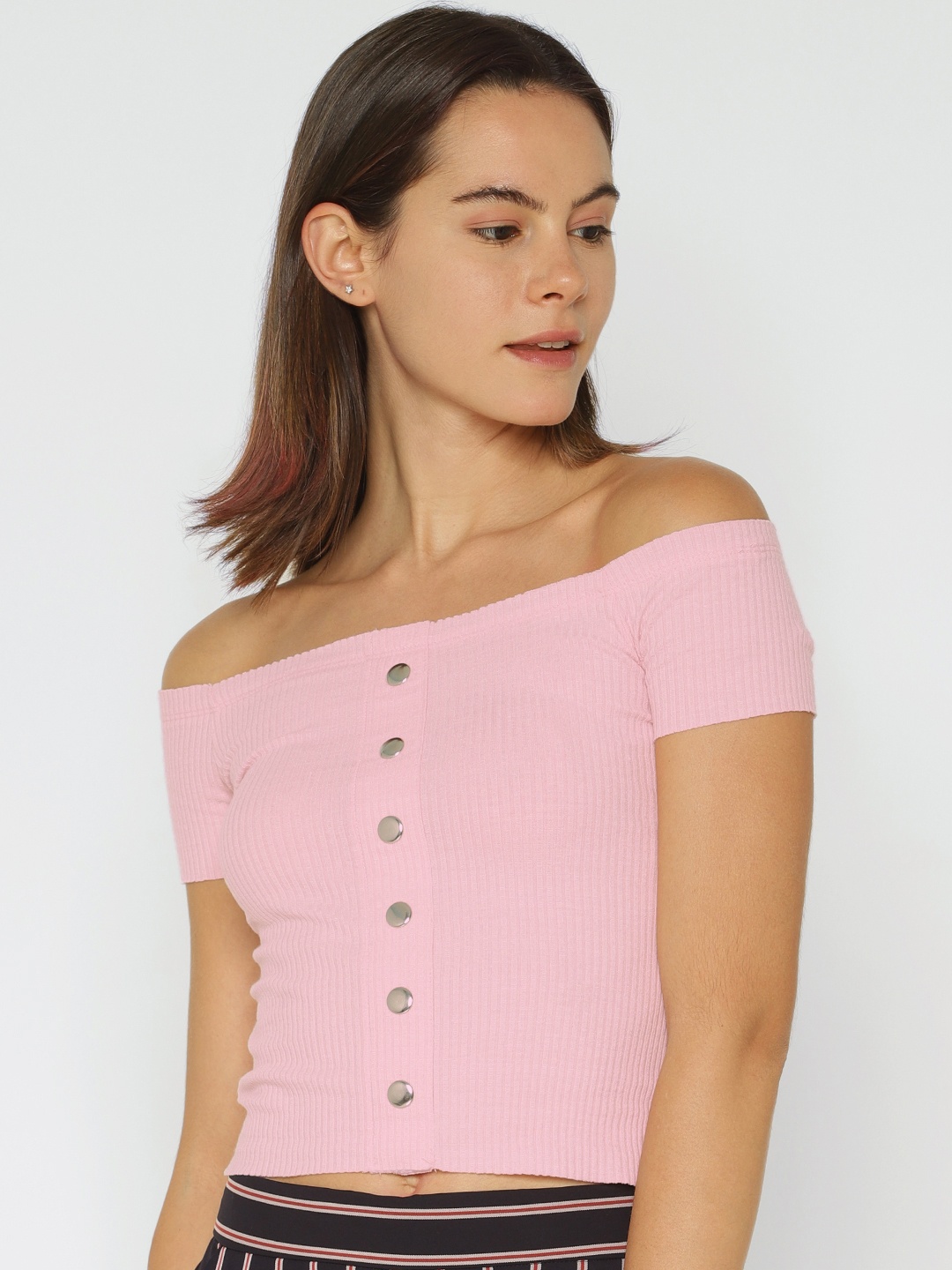 

ONLY Women Pink Solid Bardot Top