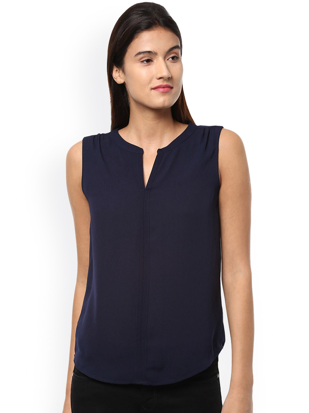 

Allen Solly Women Navy Blue Solid Top