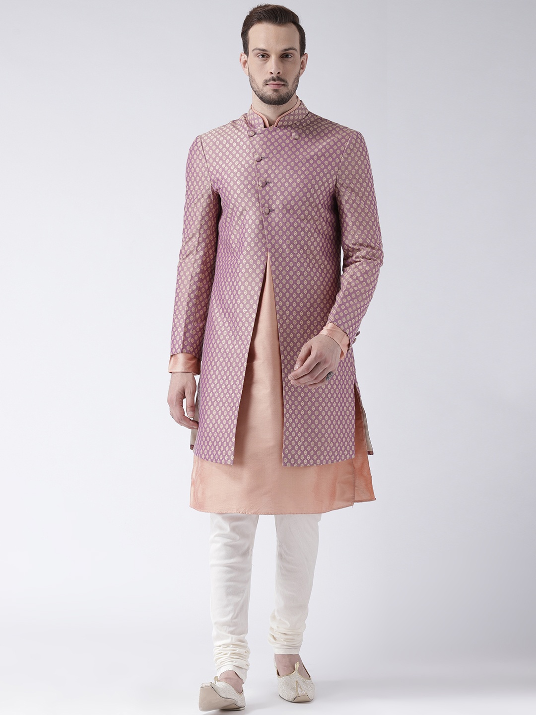 

KISAH Men Peach-colored & Off-White Indowestern Sherwani Set