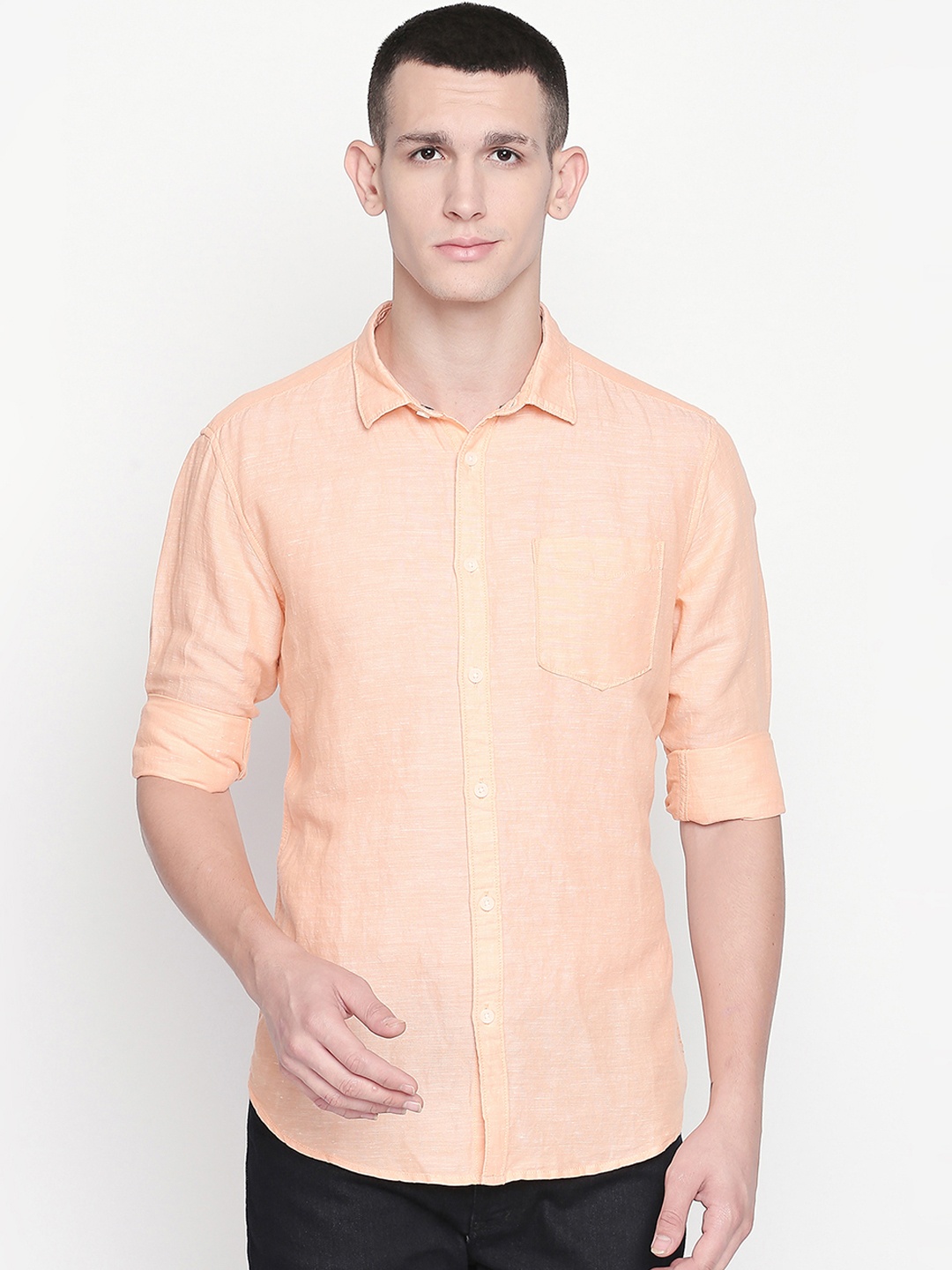 

Urban Ranger by pantaloons Men Orange Slim Fit Solid Casual Shirt