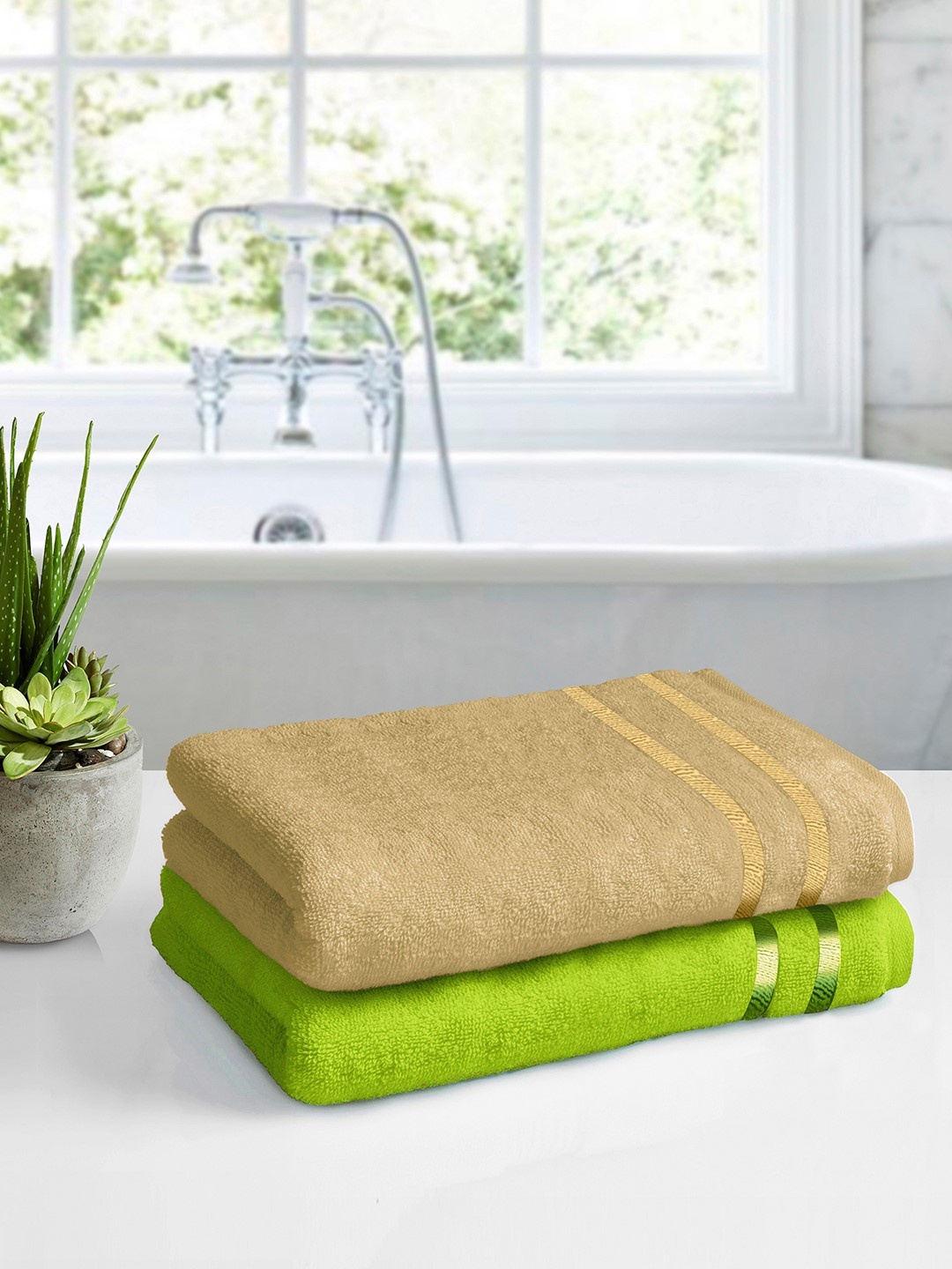 

Story@home Unisex Set of 2 Solid Bath Towels, Beige