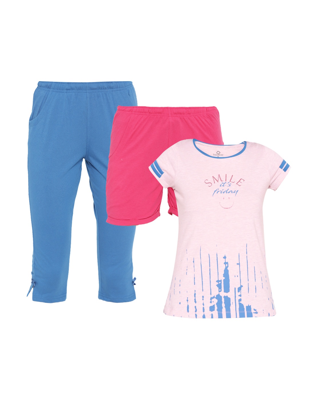 

Sweet Dreams Women Pink & Blue Printed Night suit 2155A9