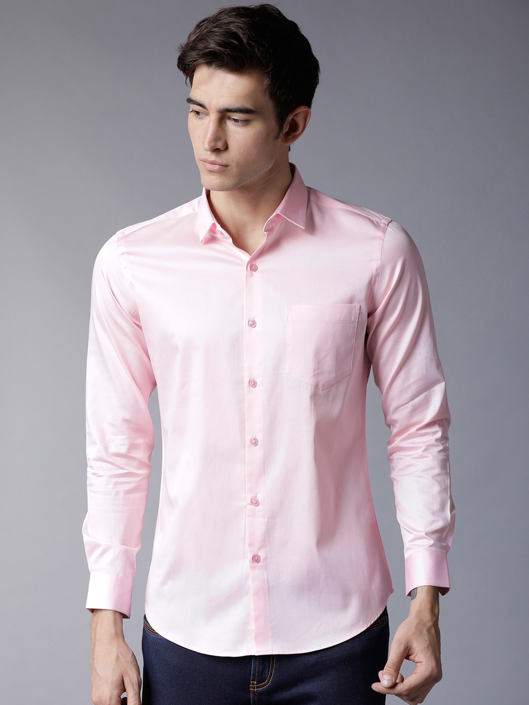 

Black coffee Men Pink Slim Fit Solid Casual Shirt