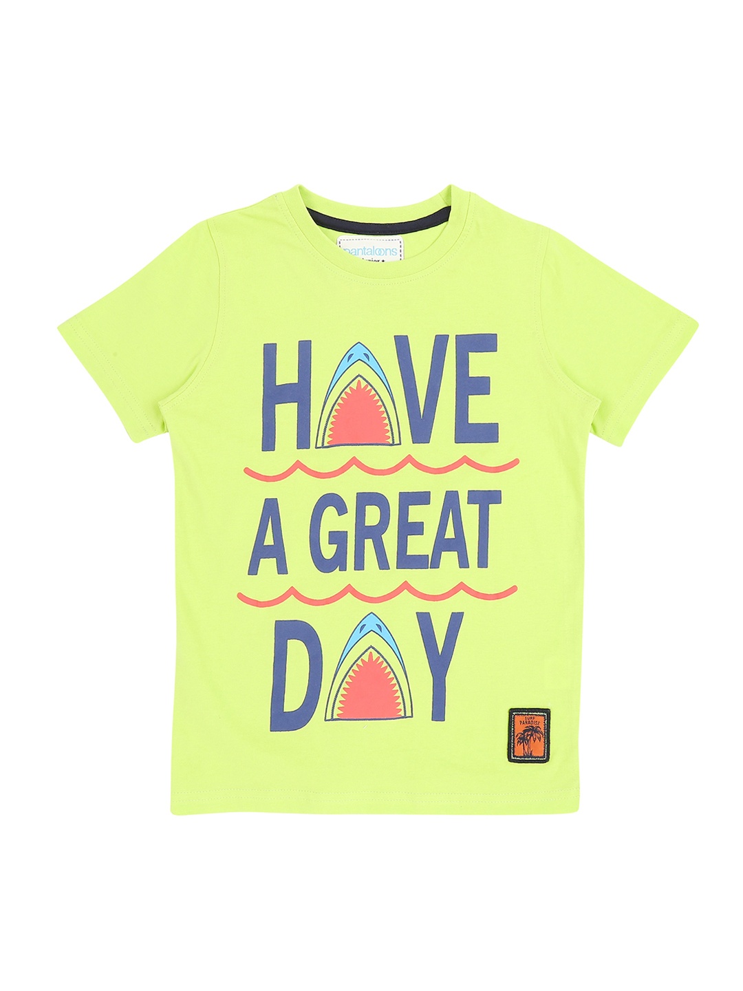 

Pantaloons Junior Boys Green Printed Round Neck Pure Cotton T-shirt