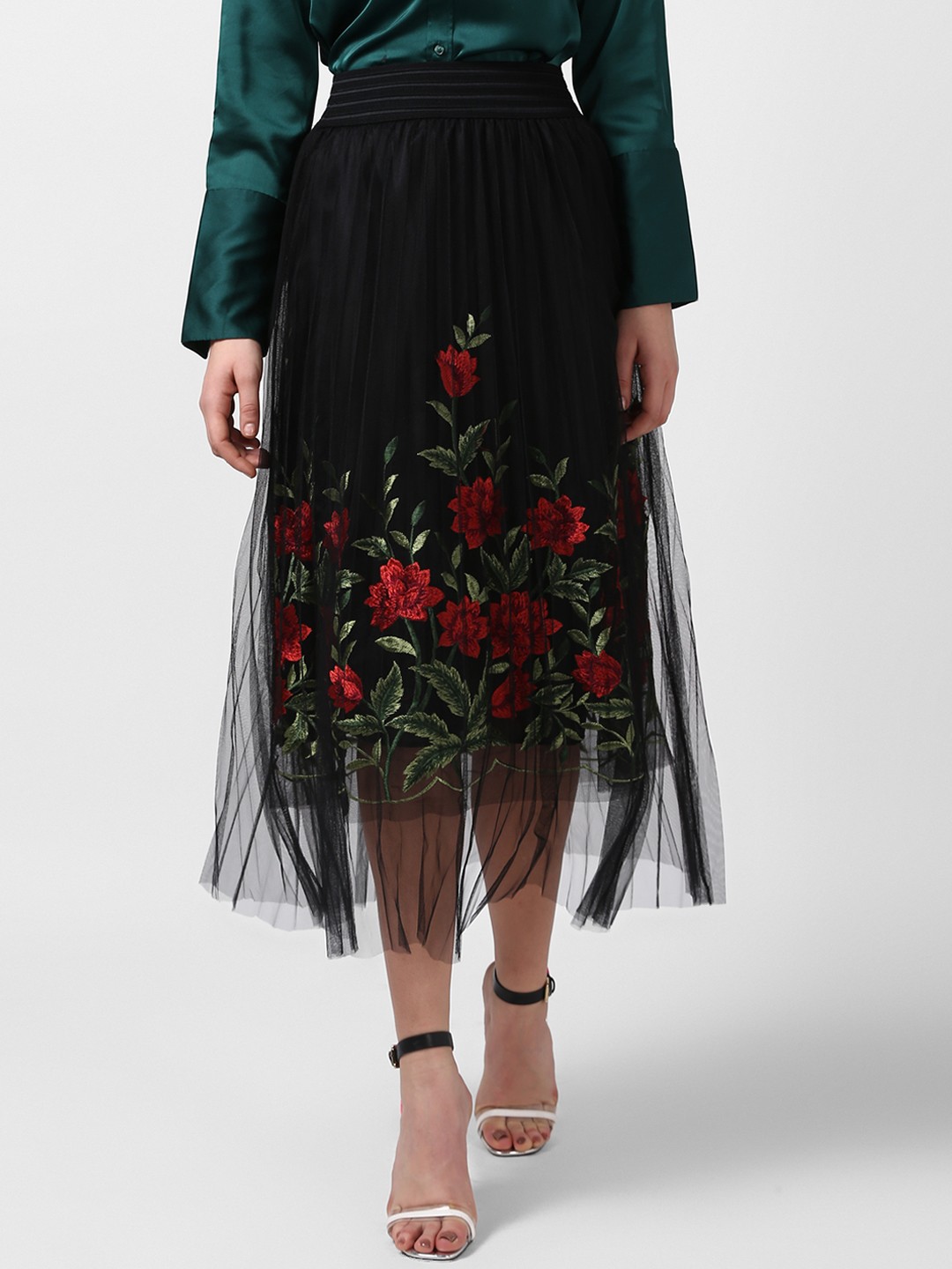 

StyleStone Women's Black & Red Floral Printed A-Line Skirt