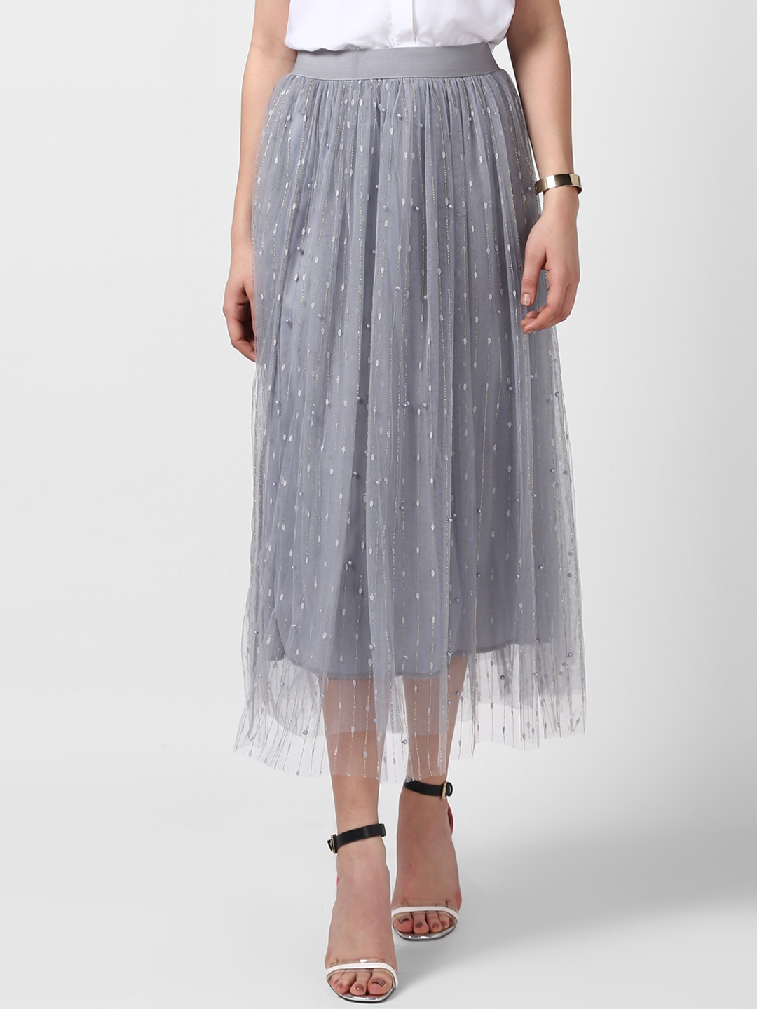 

StyleStone Grey Embellished A-Line Skirt