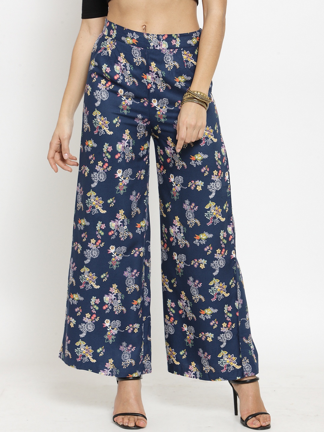 

Indibelle Women Blue Printed Flared Palazzos