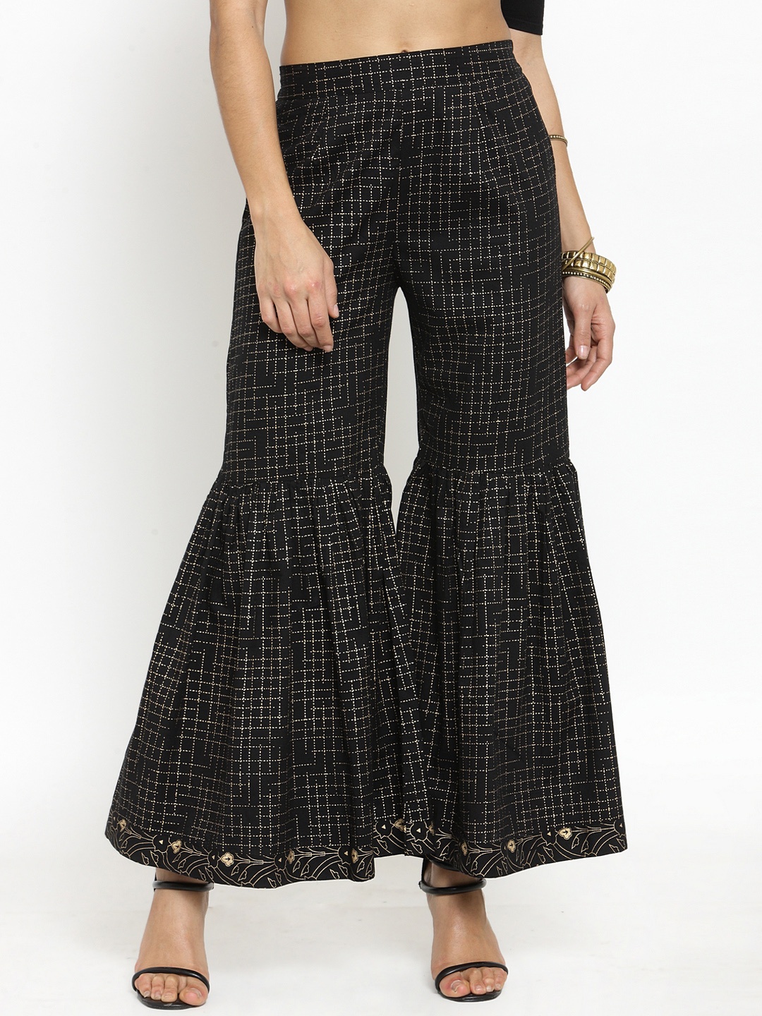 

Indibelle Women Black Flared Printed Sharara