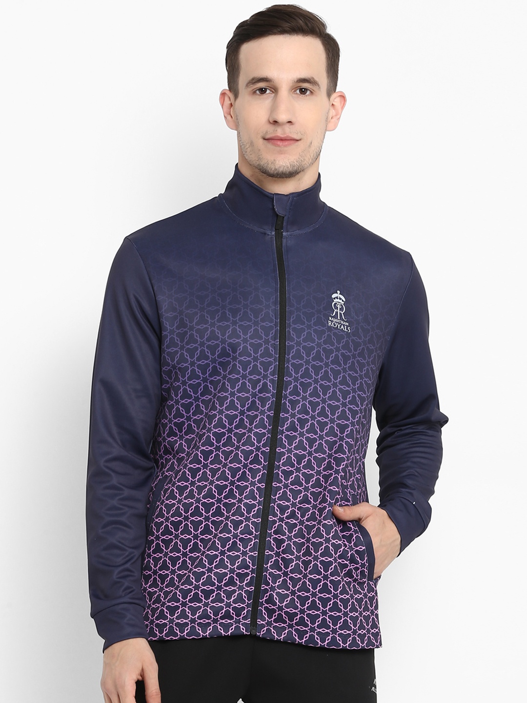 

Alcis Men Blue Rajasthan Royals Printed Lightweight Sporty Jacket