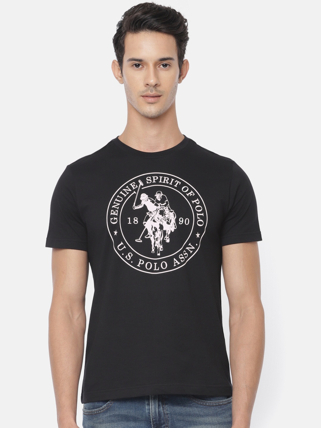 

U.S. Polo Assn. Men Black Printed Round Neck T-shirt