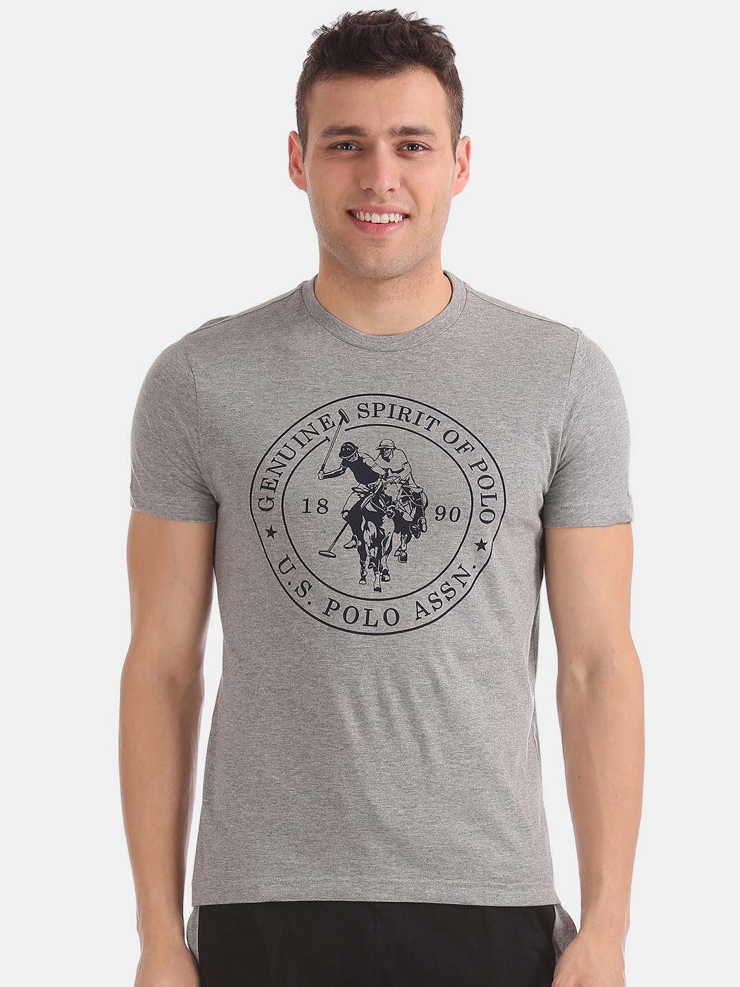 

U.S. Polo Assn. Men Grey Solid Round Neck T-shirt