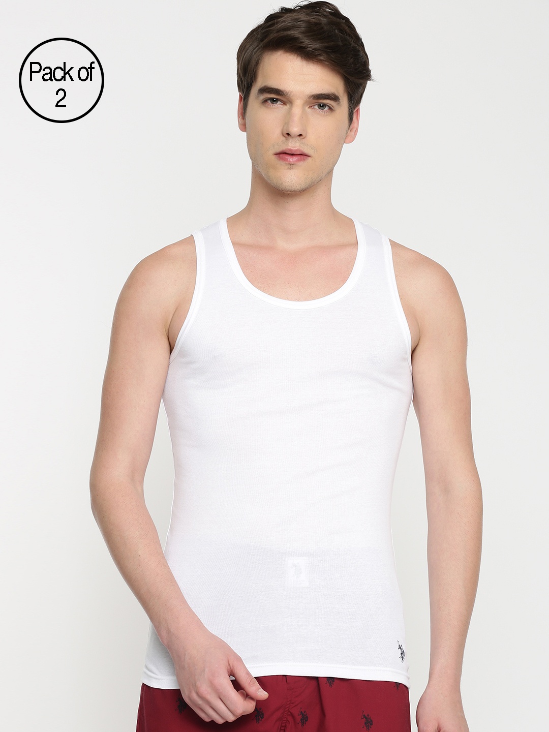

U.S. Polo Assn. Men Pack of 2 White Solid Innerwear Vests I642-001-P2