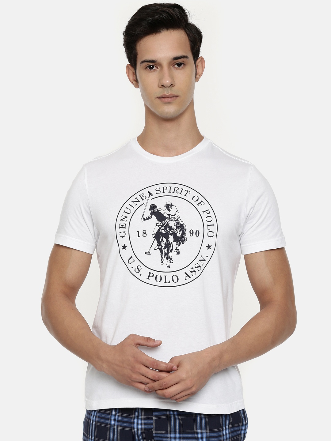 

U.S. Polo Assn. Men White & Navy Blue Printed Athleisure T-shirt