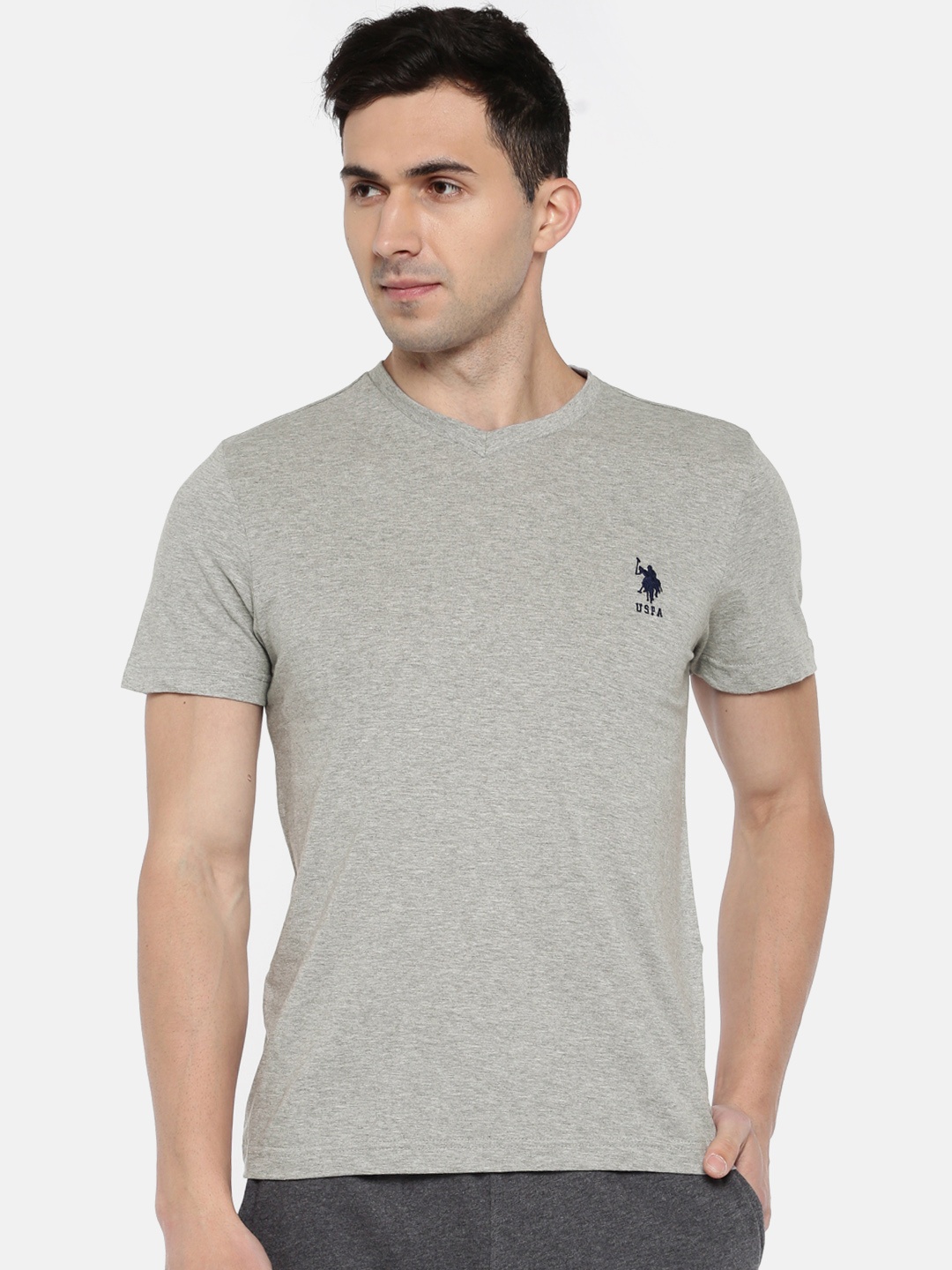 

U.S. Polo Assn. Grey Melange Solid Round Neck Lounge T-Shirt