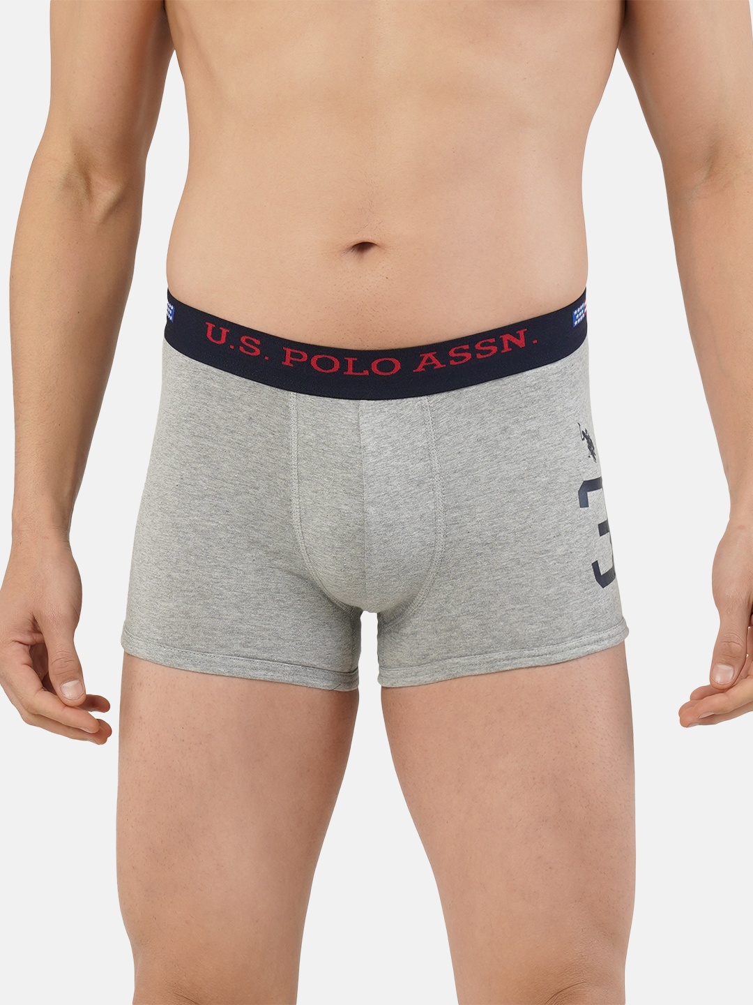 

U.S. Polo Assn. Men Grey Melange Solid Trunks with Printed Detail Y9I015-010-P1-M