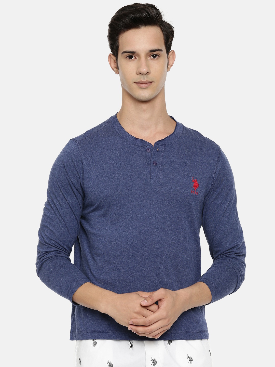 

U.S. Polo Assn. Men Blue Solid Henley Neck Athleisure T-shirt