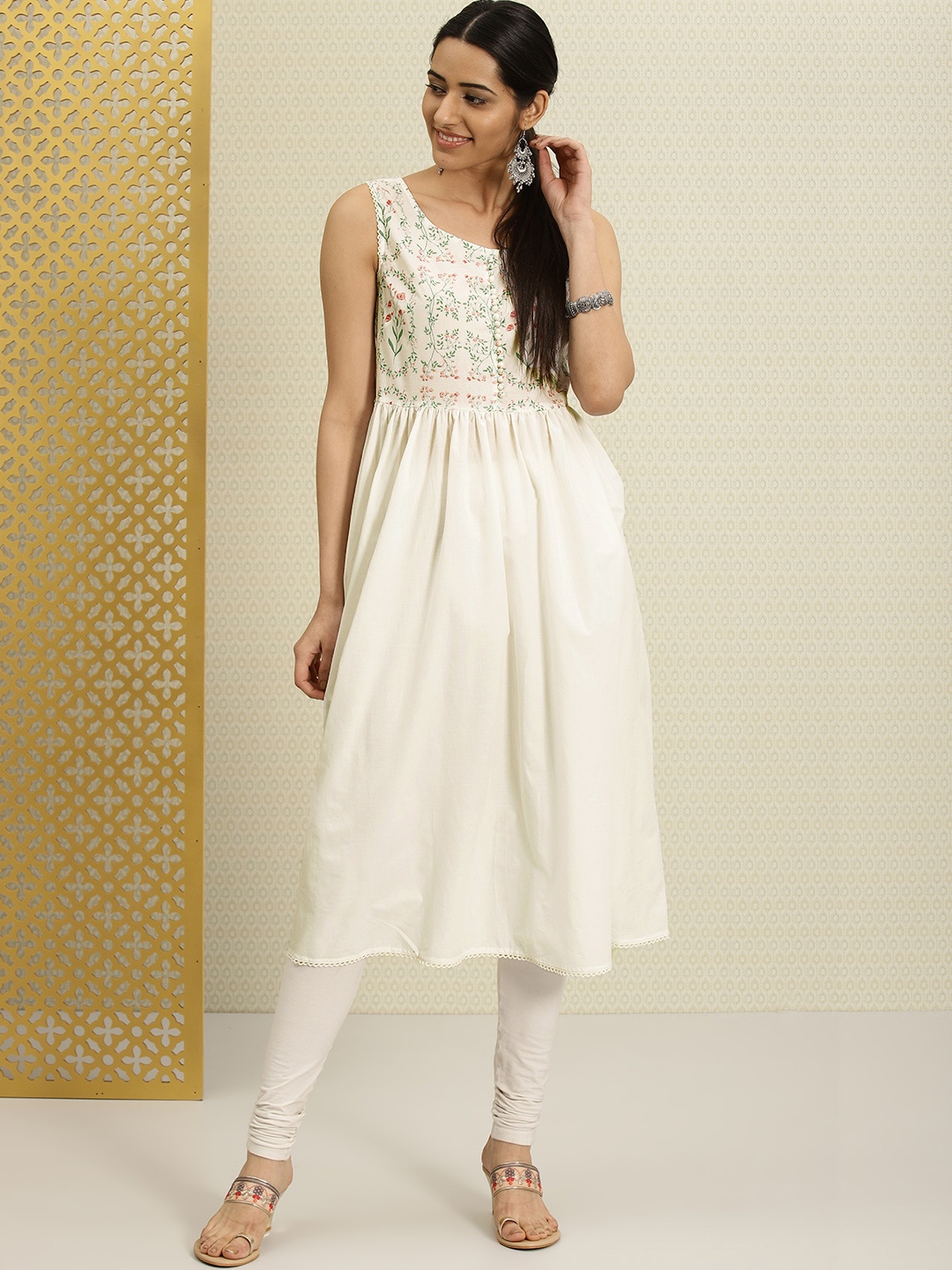 

House of Pataudi Women Off-White Printed A-Line Kurta