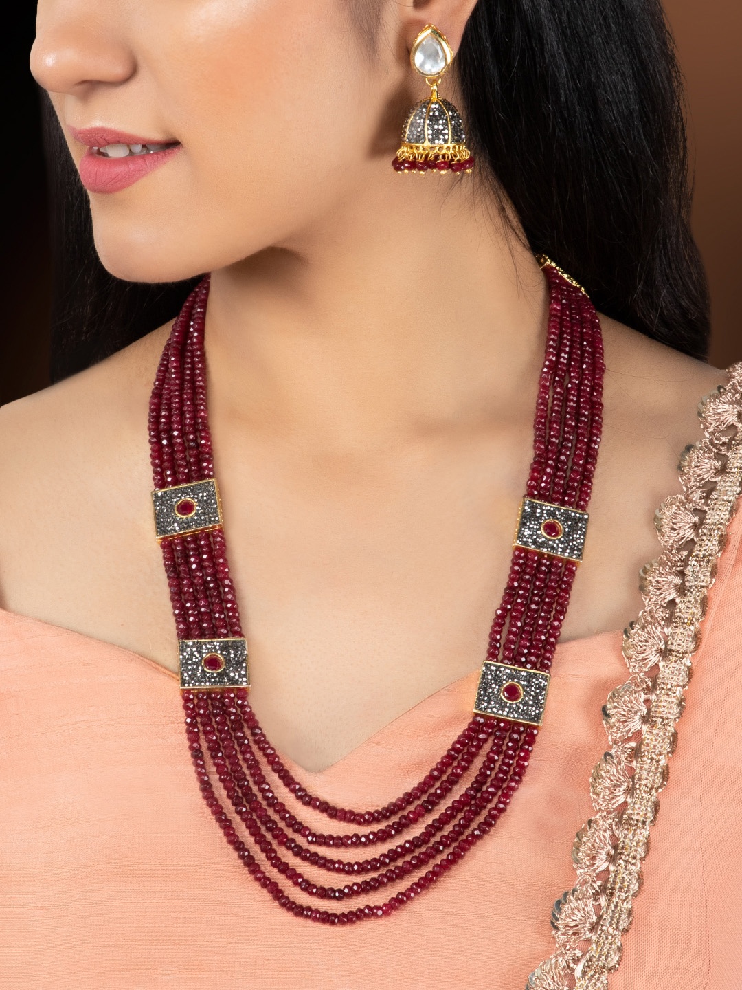 

Rubans Maroon Gold-Plated Handcrafted CZ -Studded Jewellery Set
