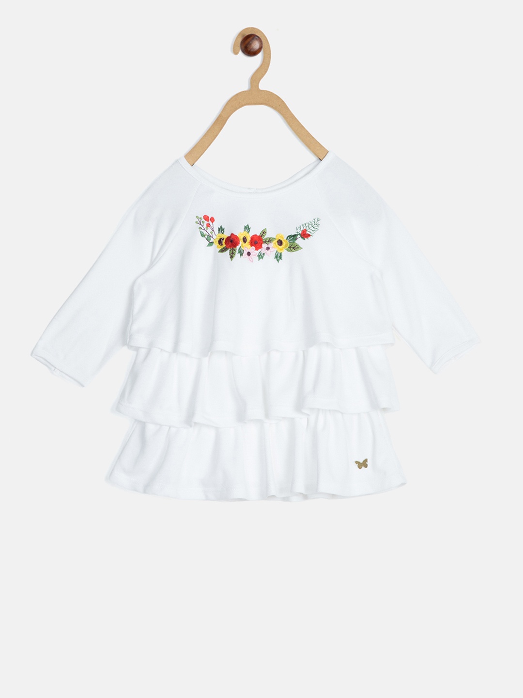 

Blue Giraffe Girls White Printed Pure Cotton Top