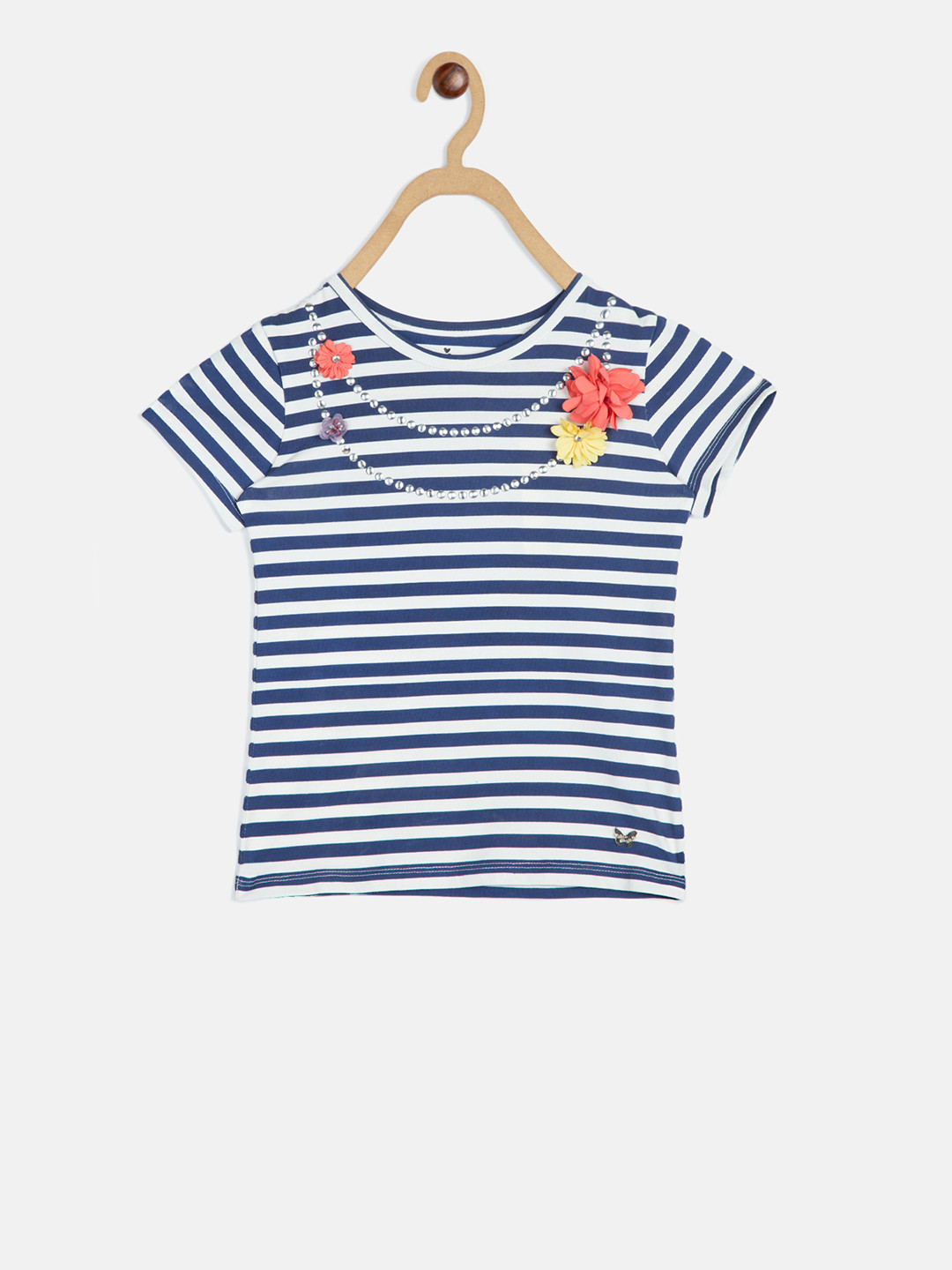 

Blue Giraffe Girls Blue Striped Pure Cotton Top