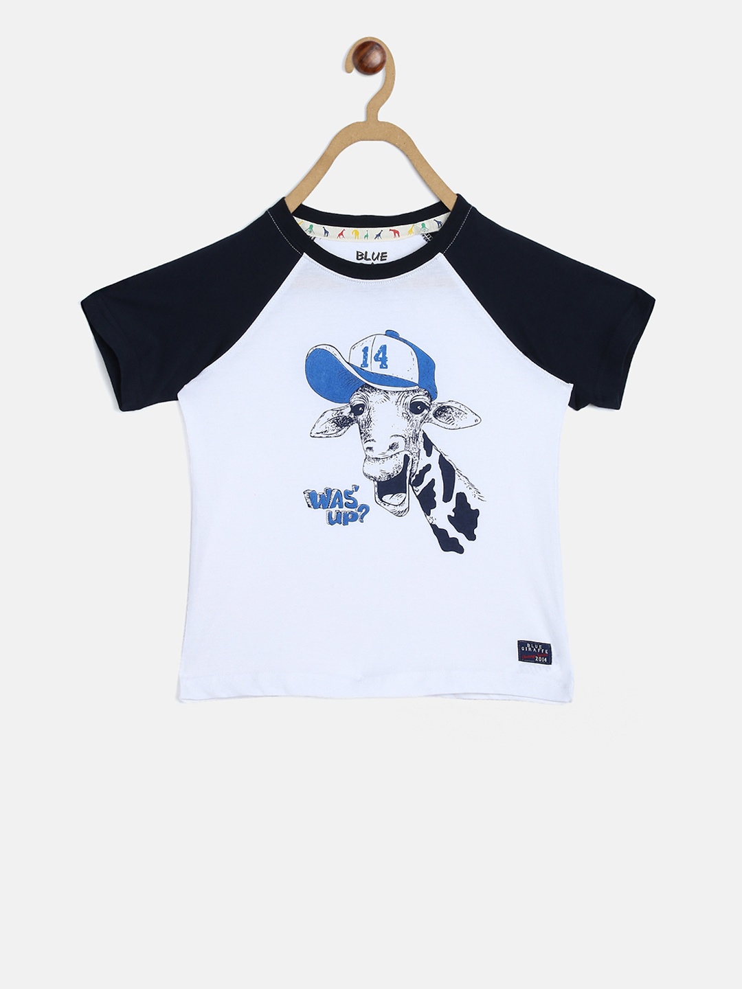 

Blue Giraffe Boys White Printed Round Neck T-shirt