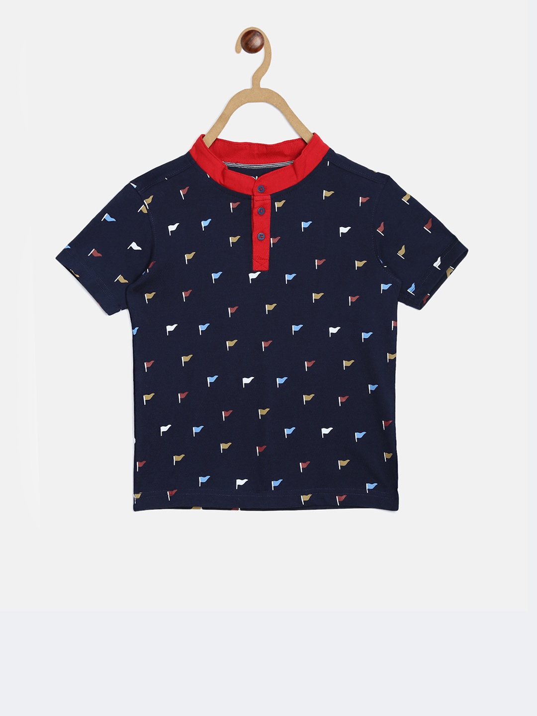 

Blue Giraffe Boys Navy Blue Printed Henley Neck T-shirt