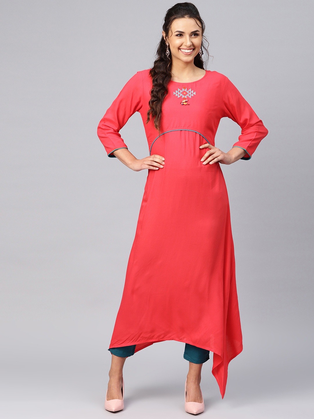 

Azira Women Pink Solid Layered A-Line Kurta