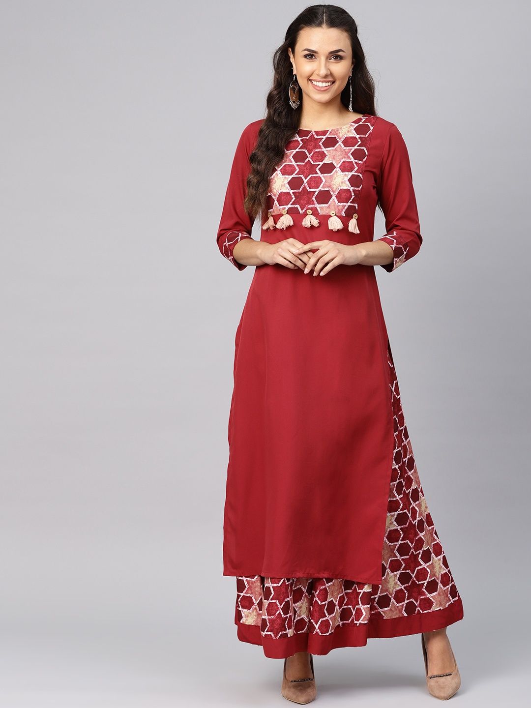 

Azira Women Maroon Yoke Design Kurta with Printed Palazzos