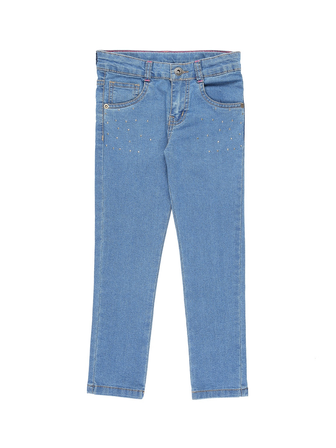 

Pantaloons Junior Girls Blue Regular Fit Low-Rise Clean Look Embellished Jeans